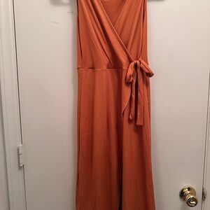 See You Monday Terracotta Ribbed Wrap Dress